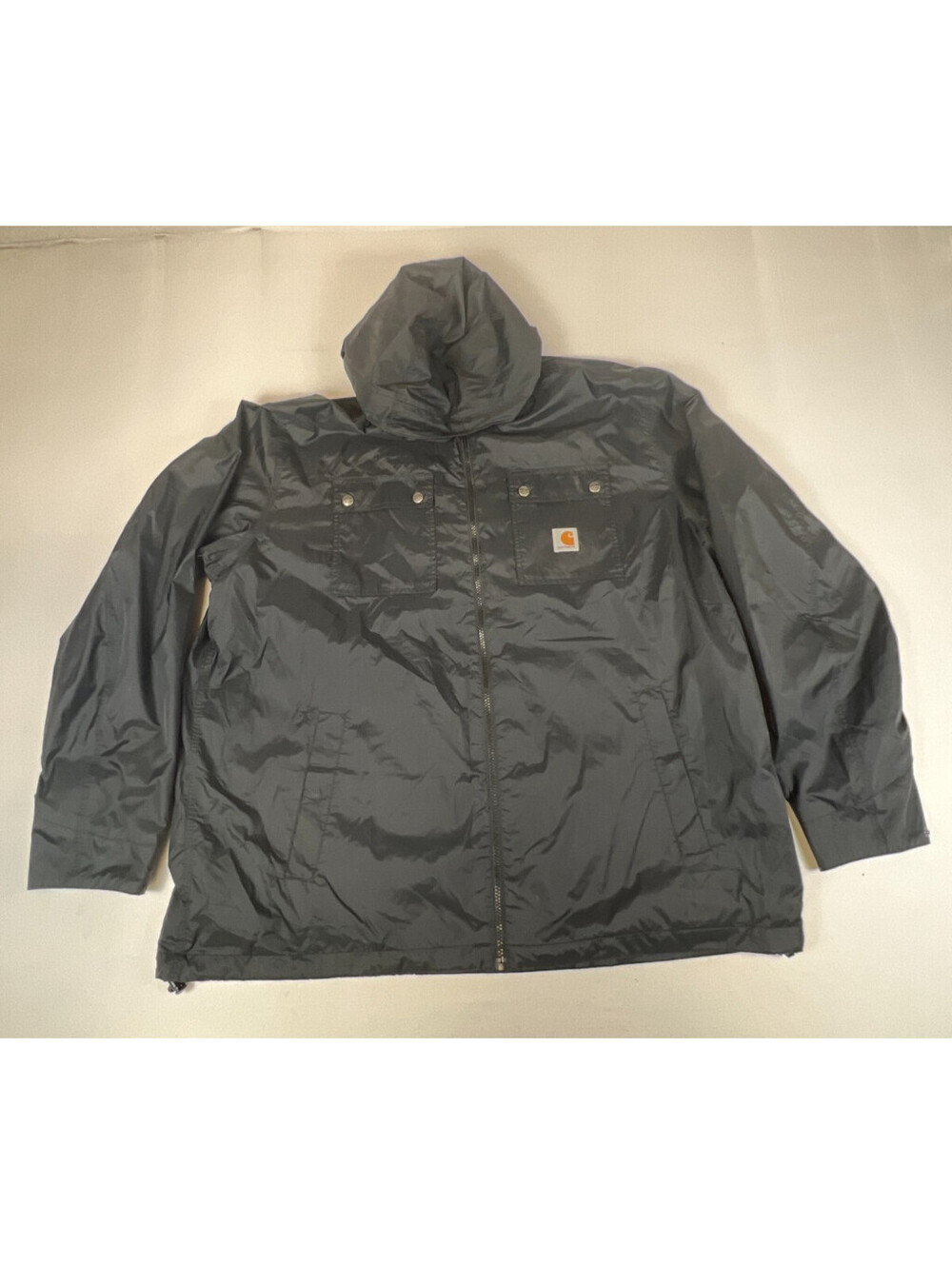 Carhartt Men 2XL Black Nylon Full Zip Hooded Rain Windbreaker Jacket Outerwear